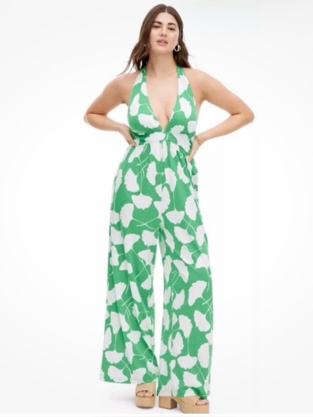 Diane Von Furstenberg for Target Green and White Halter Wide-Leg Jumpsuit